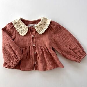 Zara Kids Lace Collar Button-Up Shirt - Rust